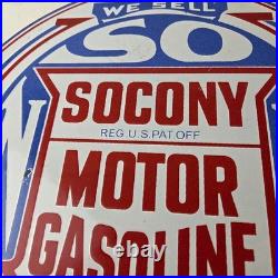 Vintage Socony Gasoline Sign Motor Oil Porcelain Gas Pump Station Sign
