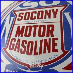 Vintage Socony Gasoline Sign Motor Oil Porcelain Gas Pump Station Sign