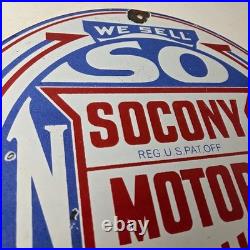 Vintage Socony Gasoline Sign Motor Oil Porcelain Gas Pump Station Sign