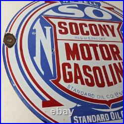 Vintage Socony Gasoline Sign Motor Oil Porcelain Gas Pump Station Sign
