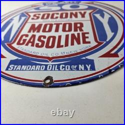 Vintage Socony Gasoline Sign Motor Oil Porcelain Gas Pump Station Sign