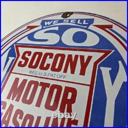 Vintage Socony Gasoline Sign Motor Oil Porcelain Gas Pump Station Sign