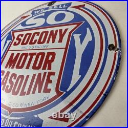 Vintage Socony Gasoline Sign Motor Oil Porcelain Gas Pump Station Sign