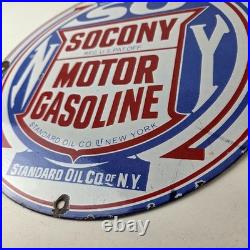 Vintage Socony Gasoline Sign Motor Oil Porcelain Gas Pump Station Sign