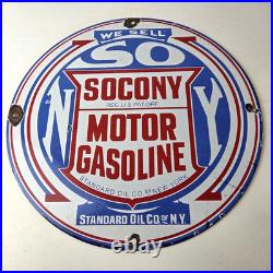 Vintage Socony Gasoline Sign Motor Oil Porcelain Gas Pump Station Sign