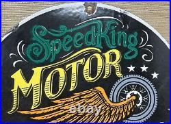 Vintage Speedking Motorcycles Porcelain Sign Motor Oil Gas Station Pump Plate