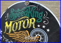 Vintage Speedking Motorcycles Porcelain Sign Motor Oil Gas Station Pump Plate