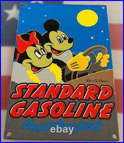 Vintage Standard Gasoline Porcelain Sign Gas Station Pump Plate Motor Oil Disney