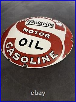 Vintage Standard Motor Oil Gasoline Polarine Porcelain Enamel Pump Plate Sign