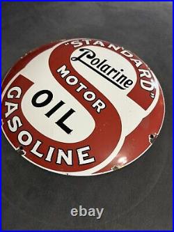 Vintage Standard Motor Oil Gasoline Polarine Porcelain Enamel Pump Plate Sign