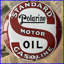 Vintage Standard Motor Oil Polarine Gas 12 Inch Convex Porcelain Enamel Sign