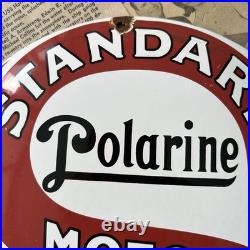 Vintage Standard Motor Oil Polarine Gas 12 Inch Convex Porcelain Enamel Sign