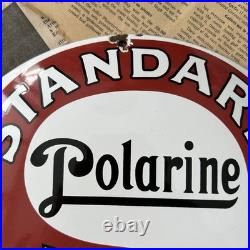 Vintage Standard Motor Oil Polarine Gas 12 Inch Convex Porcelain Enamel Sign