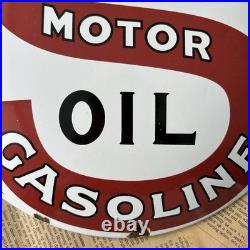 Vintage Standard Motor Oil Polarine Gas 12 Inch Convex Porcelain Enamel Sign
