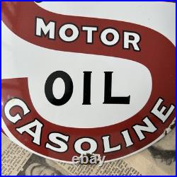Vintage Standard Motor Oil Polarine Gas 12 Inch Convex Porcelain Enamel Sign