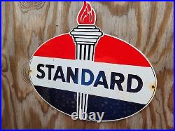 Vintage Standard Oil Gas Porcelain Sign American Torch Motor Service Advertising