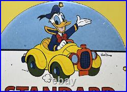 Vintage Standard Oil Porcelain Gas Station Sign Disney Donald Duck Motor Oil