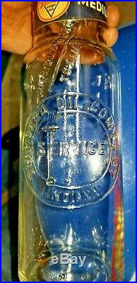 Vintage Standard Oil of Indiana 8 Glass Motor Oil Bottle w Spout Set Gas Sign
