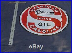 Vintage Standard Polarine Motor Oil 30 Porcelain Metal 2 Sided Gasoline Sign