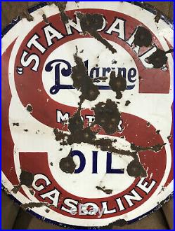 Vintage Standard Polarine Motor Oil Gasoline 30 Porcelain Metal 2 Side Gas Sign