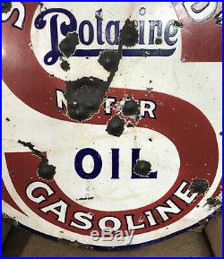 Vintage Standard Polarine Motor Oil Gasoline 30 Porcelain Metal 2 Side Gas Sign