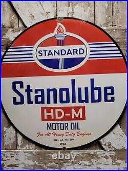 Vintage Standard Porcelain Sign 30 Stanolube Gas Service Heavy Duty Motor Oil