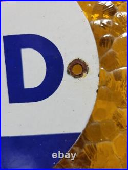 Vintage Standard Porcelain Sign Old Torch Motor Oil Curved Gas Pump Plate Amoco