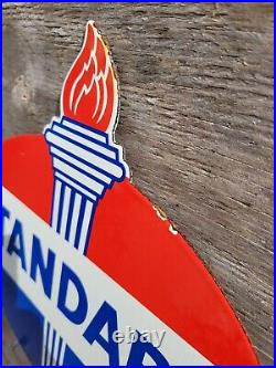 Vintage Standard Porcelain Sign Torch Gas Station American Motor Oil Advertising
