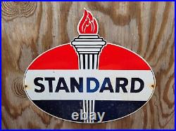 Vintage Standard Porcelain Sign Torch Gas Station American Motor Oil Service