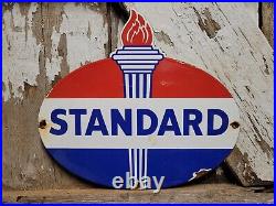 Vintage Standard Porcelain Sign Torch Motor Oil Gas Station Service Amoco 12