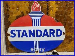 Vintage Standard Porcelain Sign Torch Motor Oil Gas Station Service Amoco 12