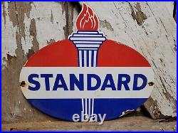 Vintage Standard Porcelain Sign Torch Motor Oil Gas Station Service Amoco 12