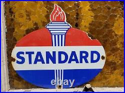 Vintage Standard Porcelain Sign Torch Motor Oil Gas Station Service Amoco 12