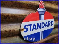 Vintage Standard Porcelain Sign Torch Motor Oil Gas Station Service Amoco 12