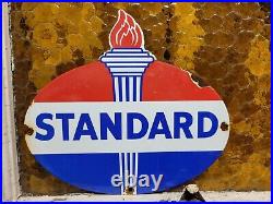 Vintage Standard Porcelain Sign Torch Motor Oil Gas Station Service Amoco 12