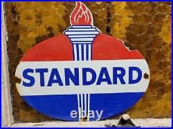 Vintage Standard Porcelain Sign Torch Motor Oil Gas Station Service Amoco 12