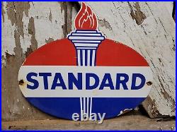 Vintage Standard Porcelain Sign Torch Motor Oil Gas Station Service Amoco 12