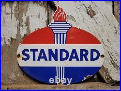 Vintage Standard Porcelain Sign Torch Motor Oil Gas Station Service Amoco 12