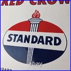 Vintage Standard Red Crown Sign Porcelain Torch Gas Motor Oil Pump Plate Sign