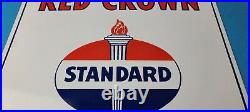 Vintage Standard Red Crown Sign Porcelain Torch Gas Motor Oil Pump Plate Sign