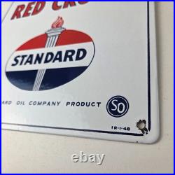 Vintage Standard Red Crown Sign Porcelain Torch Gas Motor Oil Pump Plate Sign