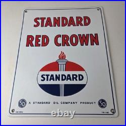 Vintage Standard Red Crown Sign Porcelain Torch Gas Motor Oil Pump Plate Sign