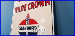 Vintage Standard White Crown Gasoline Porcelain Gas & Motor Oil Service Sign