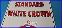 Vintage Standard White Crown Sign Porcelain Torch Gas Motor Oil Pump Sign