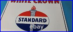 Vintage Standard White Crown Sign Porcelain Torch Gas Motor Oil Pump Sign