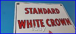 Vintage Standard White Crown Sign Porcelain Torch Gas Motor Oil Pump Sign