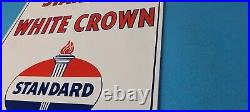 Vintage Standard White Crown Sign Porcelain Torch Gas Motor Oil Pump Sign