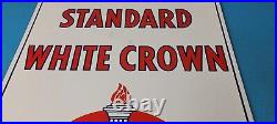 Vintage Standard White Crown Sign Porcelain Torch Gas Motor Oil Pump Sign