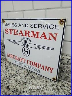 Vintage Stearman Aircraft Porcelain Sign Airplane Gas Motor Oil Kansas Airport