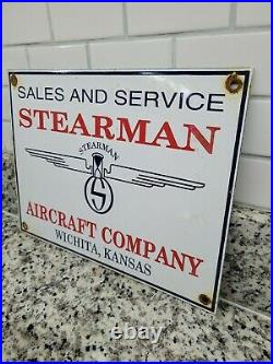 Vintage Stearman Porcelain Sign Aircraft Airplane Gas Motor Oil Kansas Garage